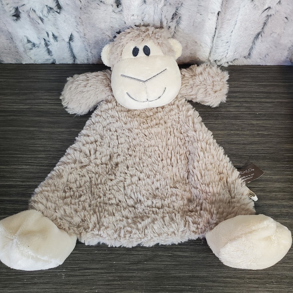 Demdaco Monkey Lovey Brown Flat Plush Security Blanket Rattle 12" Baby Lovie‎